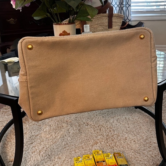 Authentic Prada Canvas Logo Tote Bag – Beige / Off-White - Picture 13 of 16